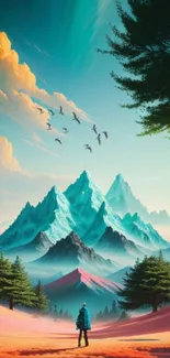 Majestic mountain landscape with vibrant colors and sky.