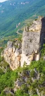 Majestic mountain cliffs with lush greenery.