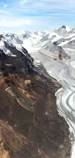 A stunning view of mountains with glaciers under a clear blue sky.