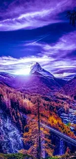 Purple mountain landscape with vibrant colors.