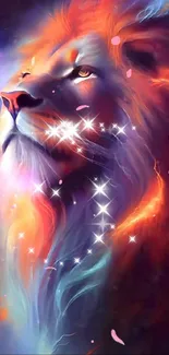 Vibrant neon lion with a colorful mane on mobile wallpaper.