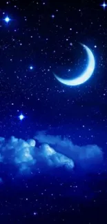 Night sky wallpaper with crescent moon and stars.