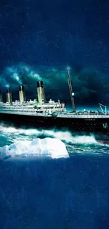 Majestic ocean liner sailing in open seas with a deep blue background.