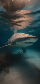 Shark swimming gracefully in the ocean.