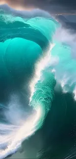 Vibrant turquoise ocean wave mobile wallpaper.