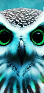 Vibrant turquoise owl artwork for mobile wallpaper.