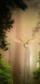 Majestic owl soaring in an enchanted forest.