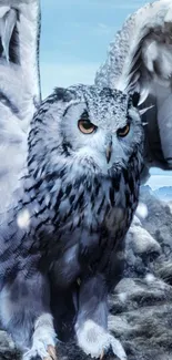 Majestic owl soaring in snowy landscape