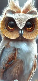 Artistic owl wallpaper with glowing eyes set against a dark background.