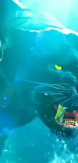 Underwater panther with vibrant colors and dynamic expression.