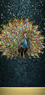 Dark textured background with a vibrant peacock design.