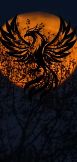 Phoenix silhouette with moon background on mobile wallpaper.