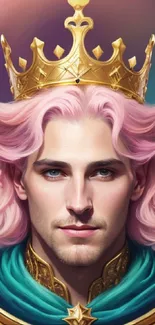 Royal king with pink hair and crown mobile wallpaper.