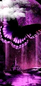 Majestic butterfly on a purple fantasy background wallpaper.