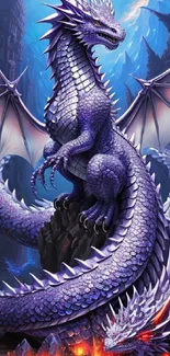 Majestic purple dragon in fantasy art illustration.