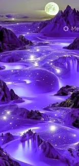 Majestic purple dreamscape with glowing landscapes.