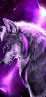 Purple wolf under cosmic sky wallpaper.