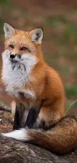 A serene fox sits peacefully in a natural setting.