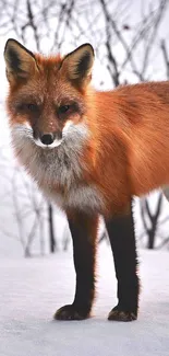 Red fox in snowy background mobile wallpaper.