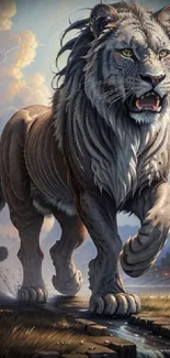 Artistic illustration of a roaring lion.