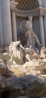 Trevi Fountain sculpture in Rome with detailed stone carvings.