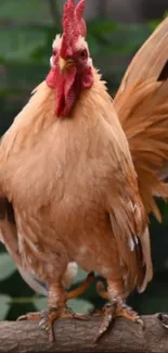 Majestic rooster perched, vibrant plumage, perfect mobile wallpaper.