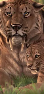 Saber-toothed cats art with majestic detail.