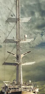 Majestic sailing ship with a dramatic sky.