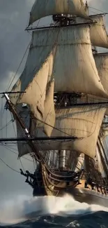 Majestic sailing ship on the ocean waves.