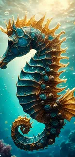 Majestic seahorse in vibrant underwater setting, perfect for mobile wallpaper.