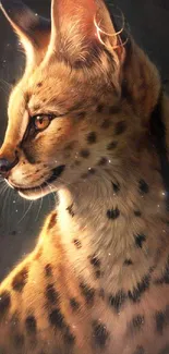 Detailed serval cat artwork as mobile wallpaper.