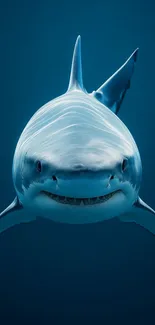 Majestic shark swimming in deep blue sea, showcasing its powerful presence.