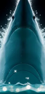 Majestic shark emerging from ocean waters in dynamic mobile wallpaper.