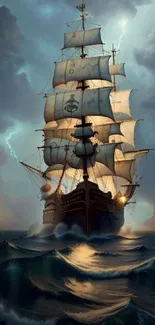 Majestic ship sailing on stormy seas, capturing adventure and maritime beauty.