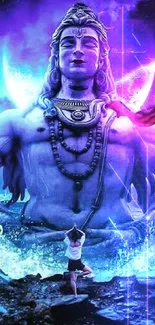 Vibrant mobile wallpaper of Lord Shiva in violet hues and divine setting.