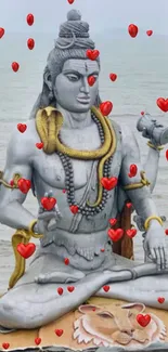 Majestic Shiva statue by the sea, serene and spiritual.