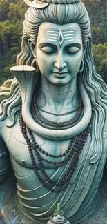 Majestic Shiva statue with lush greenery background