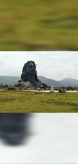 Mobile wallpaper of majestic Shiva statue at Isha with serene landscape backdrop.