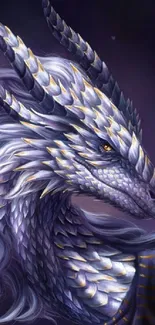 Silver dragon with intricate scales and a mystical look.