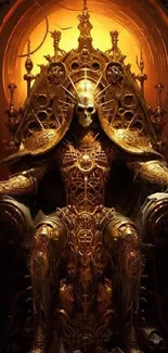 Intricate golden throne with skeletal design in gothic fantasy style.