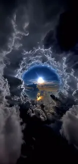 Majestic sky portal with clouds and cosmic view.