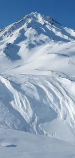 Majestic snow-covered mountain peak under clear azure sky.