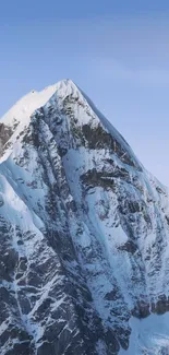 Majestic snowy mountain peak against a serene blue sky.