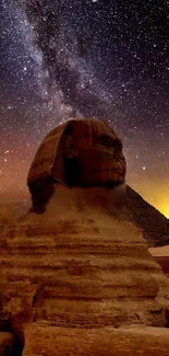 Sphinx beneath a starry night sky with Milky Way.