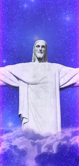 Christ statue with Earth in starry space wallpaper.