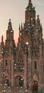 Majestic cathedral against a vibrant sunset sky.