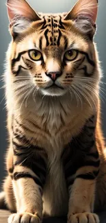 Majestic brown tabby cat with striking patterns and a captivating gaze.