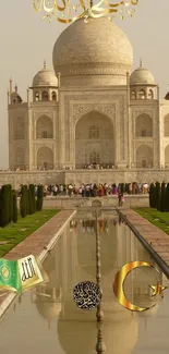 Taj Mahal with Islamic symbols, mobile wallpaper.