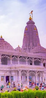 Lavish temple with vibrant sky backdrop.