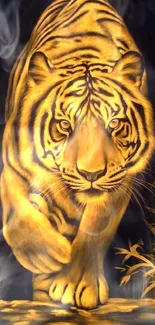 Majestic tiger art wallpaper in golden hues.